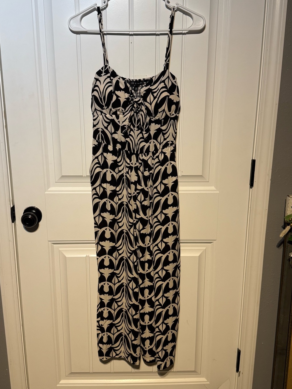 As U Wish black/white wide-leg floral/damask print pant romper